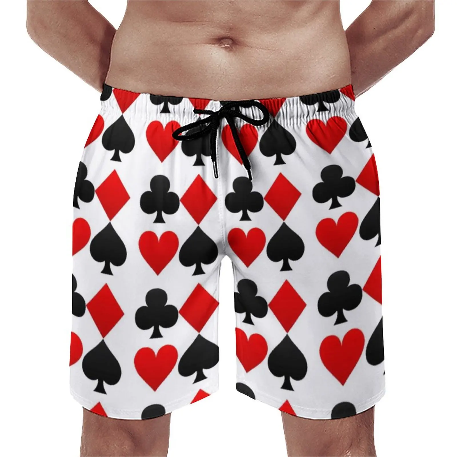

Playing Poker Card Board Shorts Hearts Diamonds Clubs Spades Pattern Board Short Pants Males Print Oversize Swim Trunks Gift