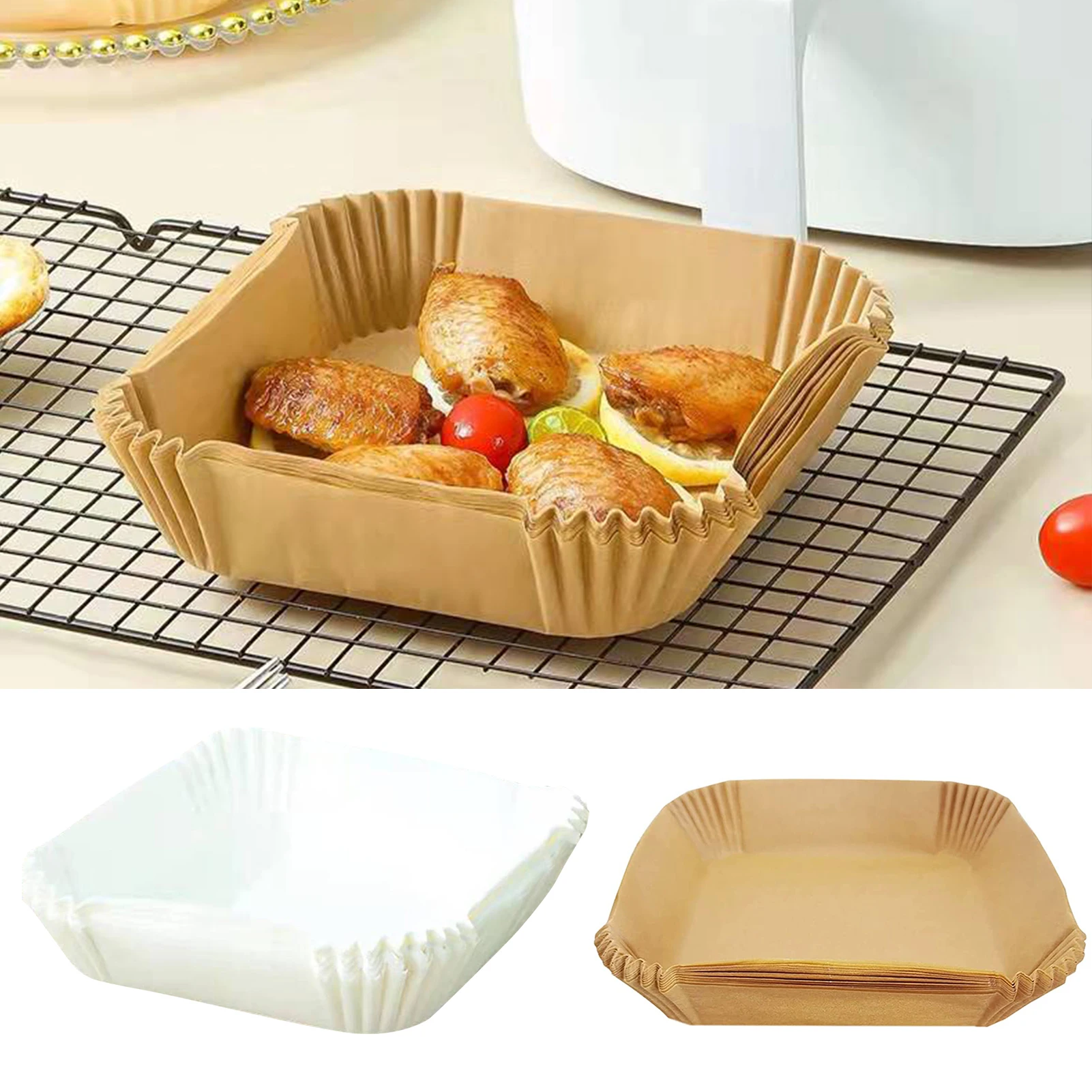

50PCS Air Fryer Parchment Paper Liners Non-Stick Disposable Paper Tray Barbecue Plate Food Oven Kitchen Square Baking Paper