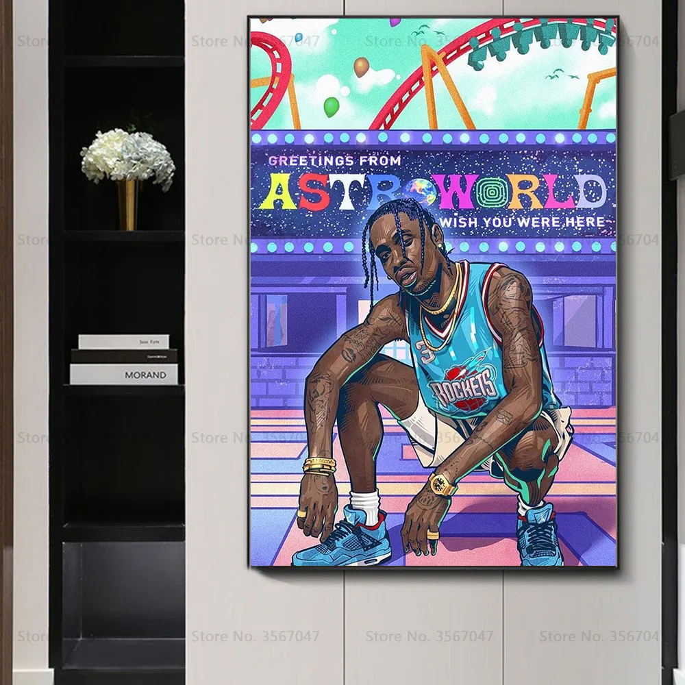 CP292 рапер Тревис Скотт холст искусство на улице Astr World живопись картины для