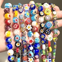 mix color flower heart pattern lampwork glass beads round star shape spacer beads for jewelry making bracelets crafts diy 15