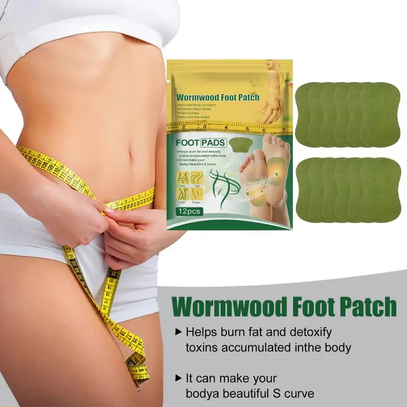 

12pcs/set Natural Wormwood Detox Foot Patches Detoxification Body Toxins Cleansing Slimming Stress Relief Feet Pad Beauty Health
