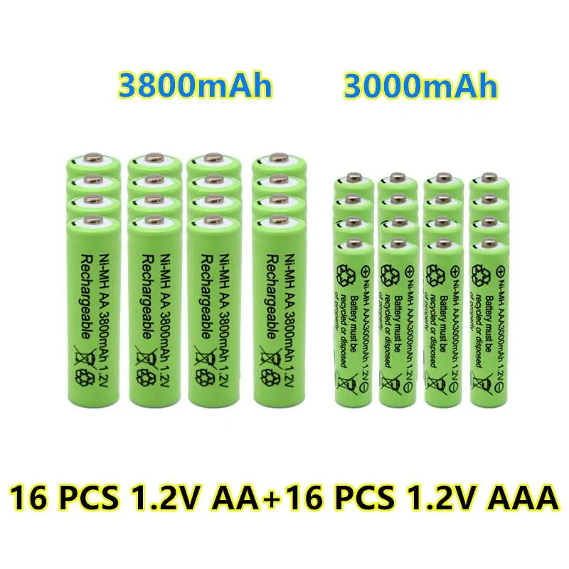 

1.2V AA 3800mAh + AAA 3000mAh NiMH Rechargeable Battery for LED Remote Control Toy Computer Clock Radio Video Game SmokeDetector