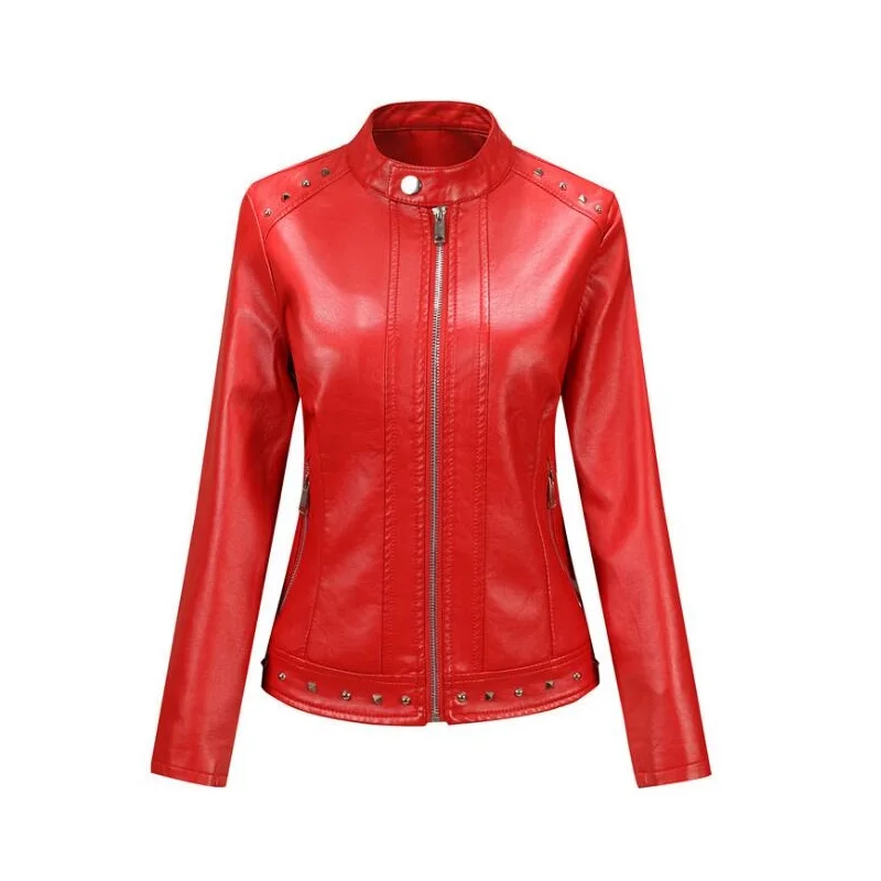 autumn winter womens leather jacket women zipper rivets Motorcycle jackets for women 2022 plus size women coat