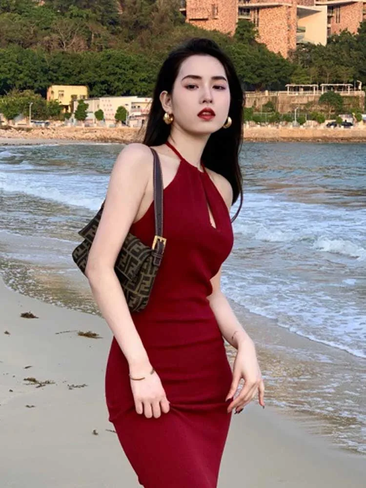 

Summer Fashion Women's Dresses Sexy Suspenders Slim Midi Dresses for Women Hollow Out Party Robes Femme Elegant Female Vestidos