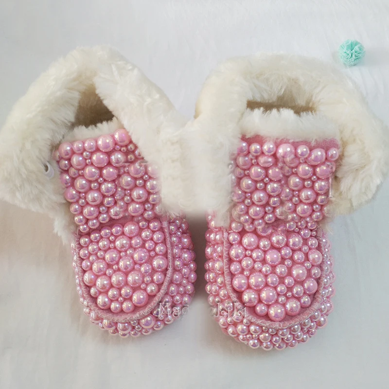 

Handmade Bow Hairband Rhinestones Baby Girl Snow Boots Winter Shoes Comb First Walker Sparkle Bling Crystal Princess Shower Gift