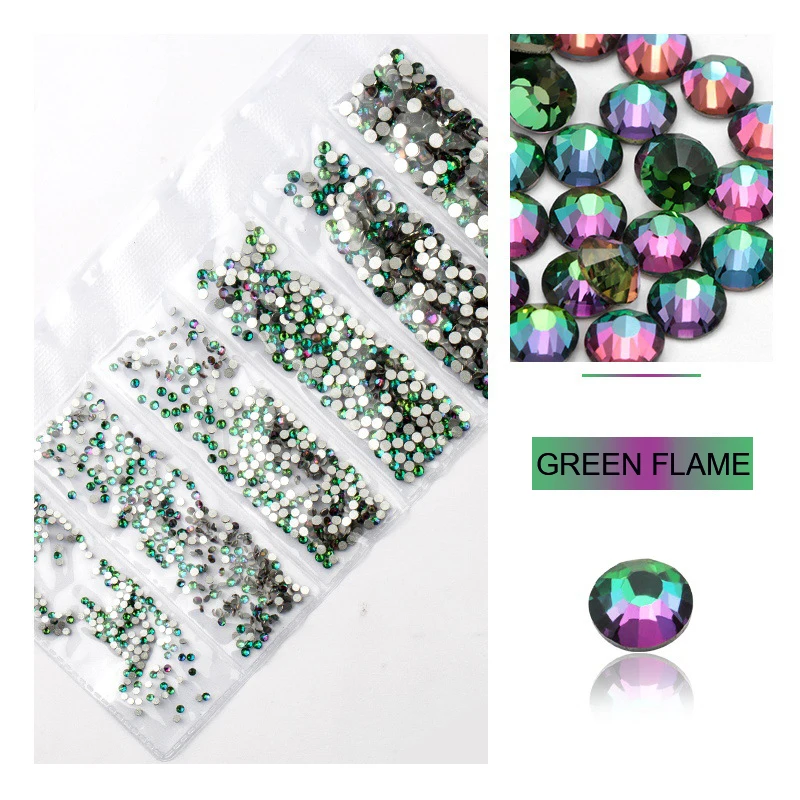 Новые аксессуары для нейл-арта 6 ячеек/пакет зеленого пламени Кристальные