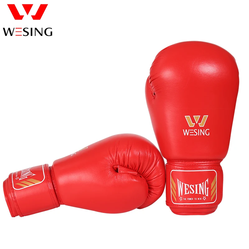 Фото Боксерские перчатки Wesing AIBA для соревнований, синие красные бойцовские перчатки для кикбоксинга, боксерские перчатки 12 унций №4