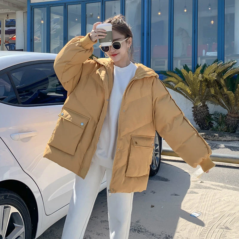 2023 Korean Loose Puffer Jackets Solid Color Short Winter Female Coats Women Thickened Parkas Harajuku Hooded Outerwear Korean