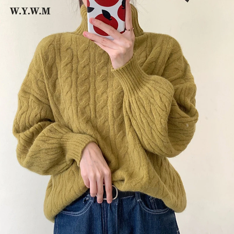 Женский кашемировый свитер WYWM Свободный теплый вязаный пуловер с высоким