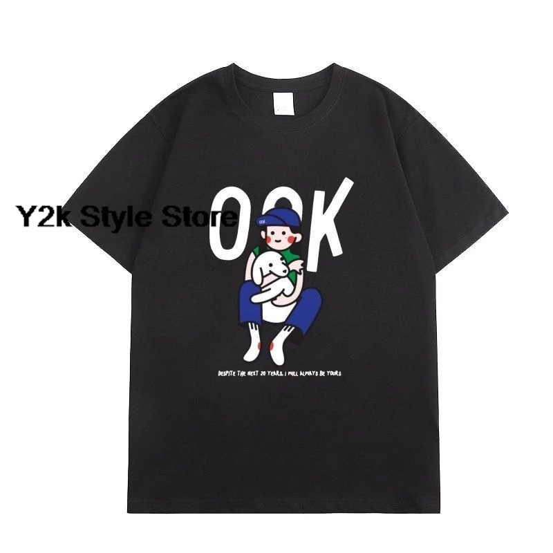 Фото Футболка LingOrm Same TShirt Lingling Kwong Orm Fashion OOK с мультяшным принтом и надписями, летняя, из высококачественного хлопка, с коротким рукавом №3