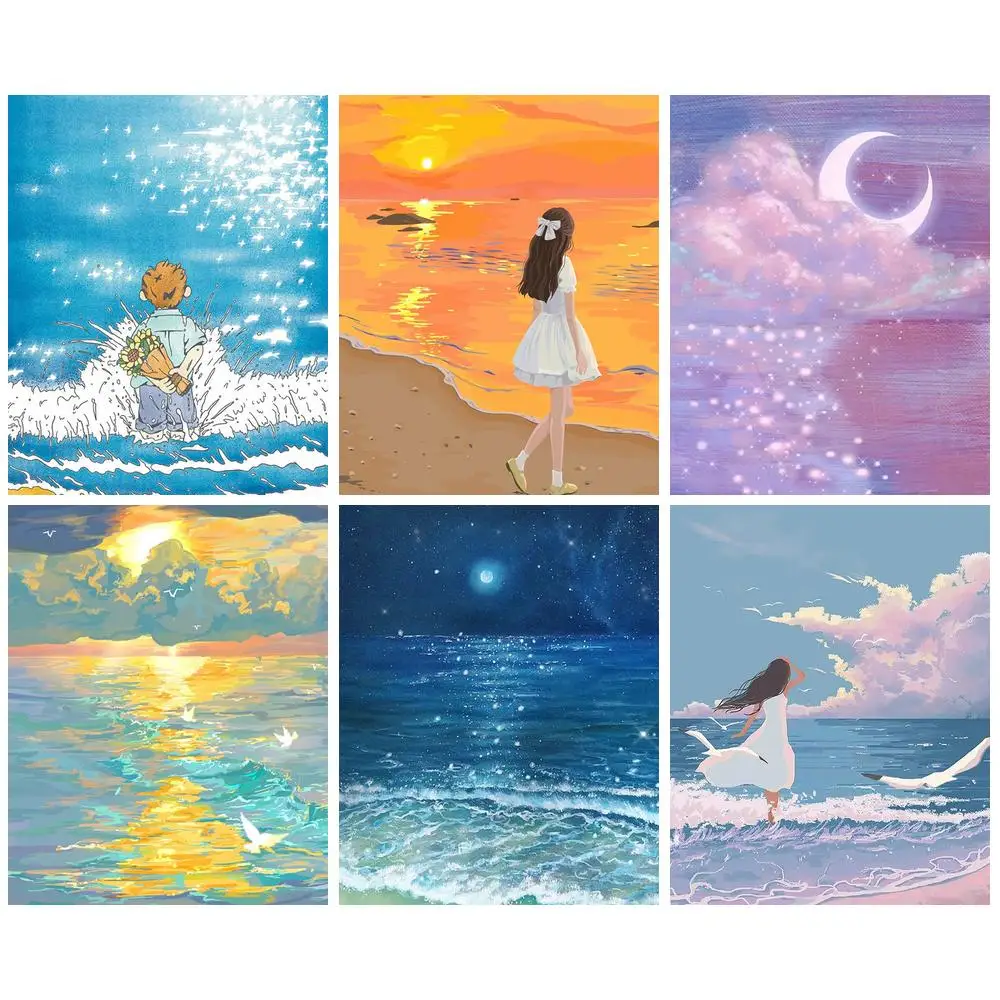 

PhotoCustom 40x50cm Painting By Number Starry Sea Diy Painting By Number Landscape Painting Home Decor