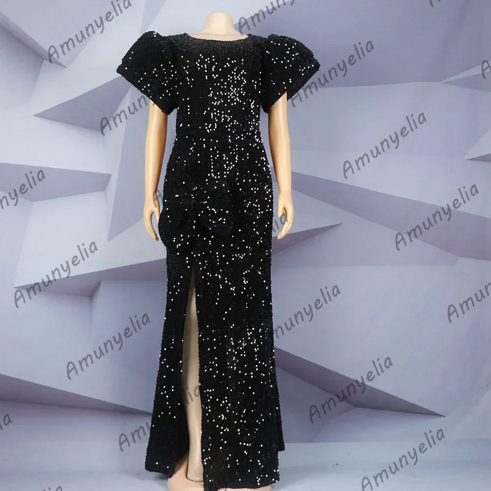 Вечернее платье в афро-американском стиле 2025 года. Черное с круглым вырезом и