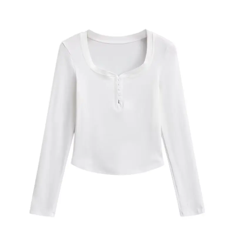 Кроп-Топ женский с длинным рукавом на пуговицах черного цвета