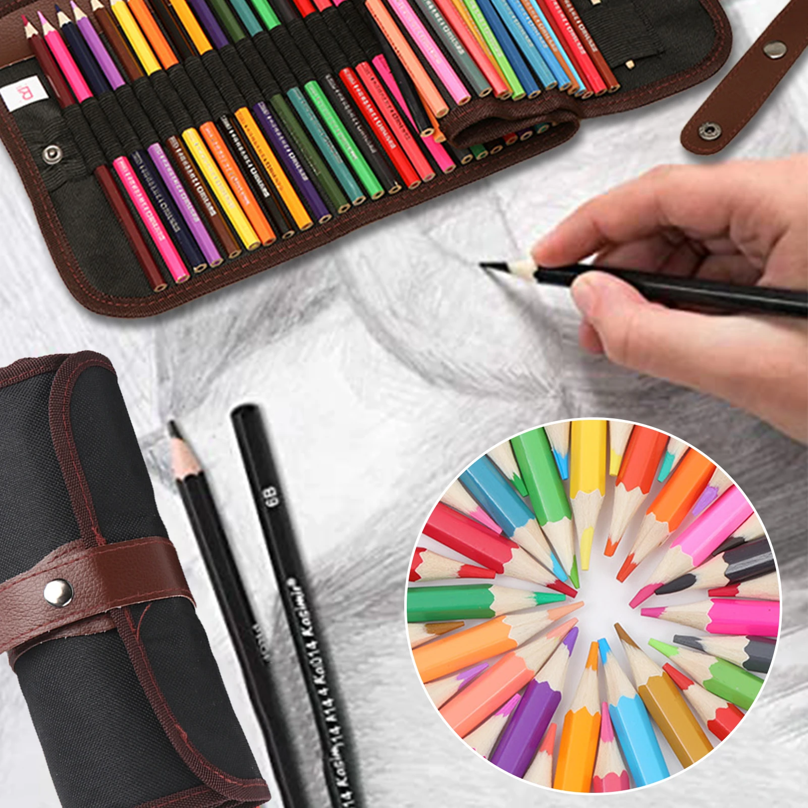 

Sketch Drawing Art Pencil with Sharpener and Roll Up Canvas Bag for Student Colorful Sketch Pencil Charcoal Wood YH-17