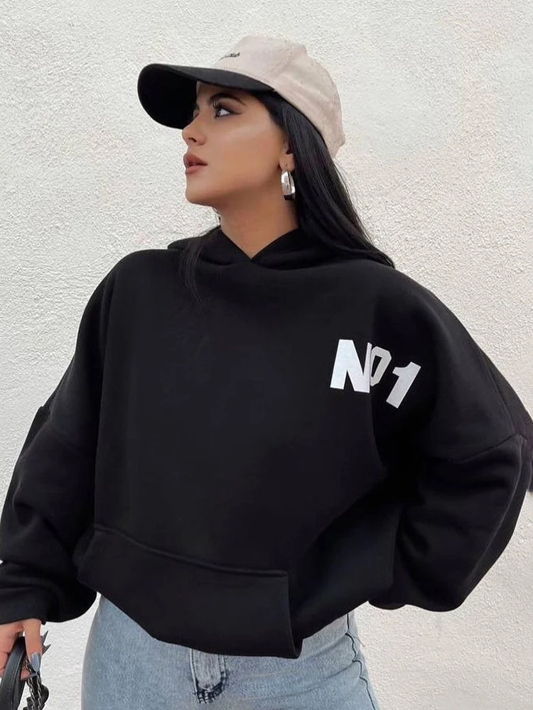 

Casual Fashion Letter Printed Sweatshirts Long Sleeve Women Pocket Hooded Sweatshirts Autumn New Thick Warm All-match Tops