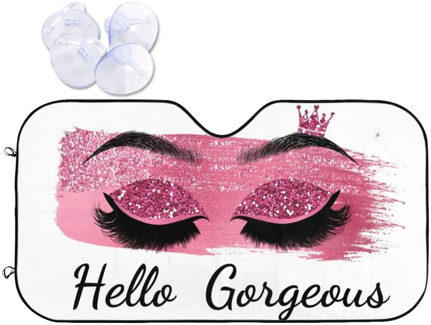 

Hello Gorgeous Car Windshield Sunshade, Pink (No Sequin) Eyelash Front Window Sun Shades, Folding Block UV Rays Sun Visor Protec