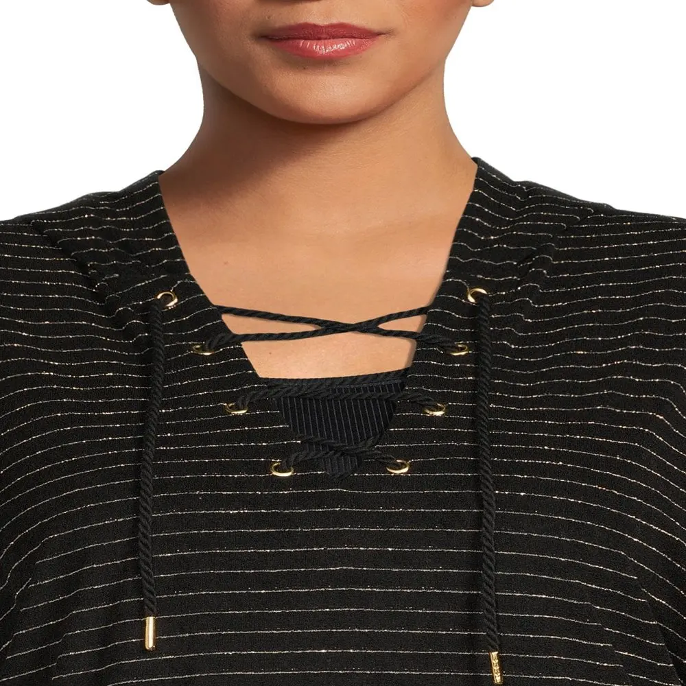 Women`s Plus Size Lurex Stripe Terry Cloth Hooded Cover Up