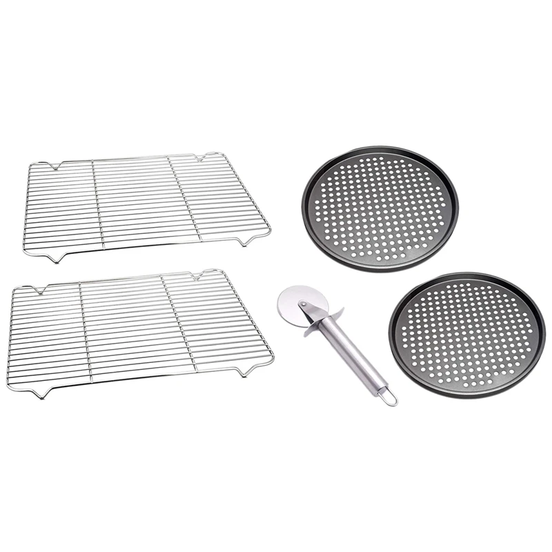 

Baking Rack Cooking Rack Set Of 2 With Dishwasher Safe & 2Pcs 12 Inch Pizza Baking Pans With Pizza Cutter