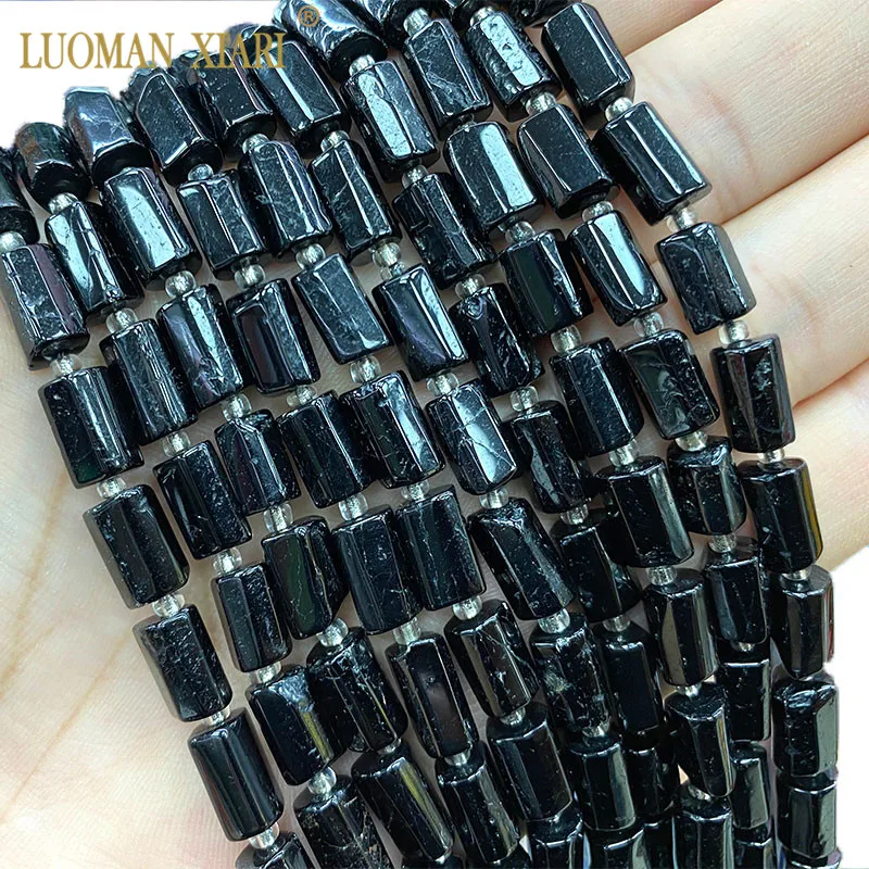 

Wholesale 100% Natural Stone Black Tourmaline Faceted Cylinder Spacer Beads For Jewelry Making DIY Bracelet Necklace Charms 15''