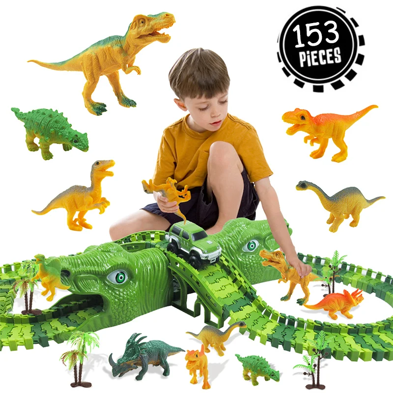 

153 шт. динозавр железная дорога автомобиль трек гоночный трек набор игрушек гибкий строительный автомобиль Обучающие подарки для мальчиков...