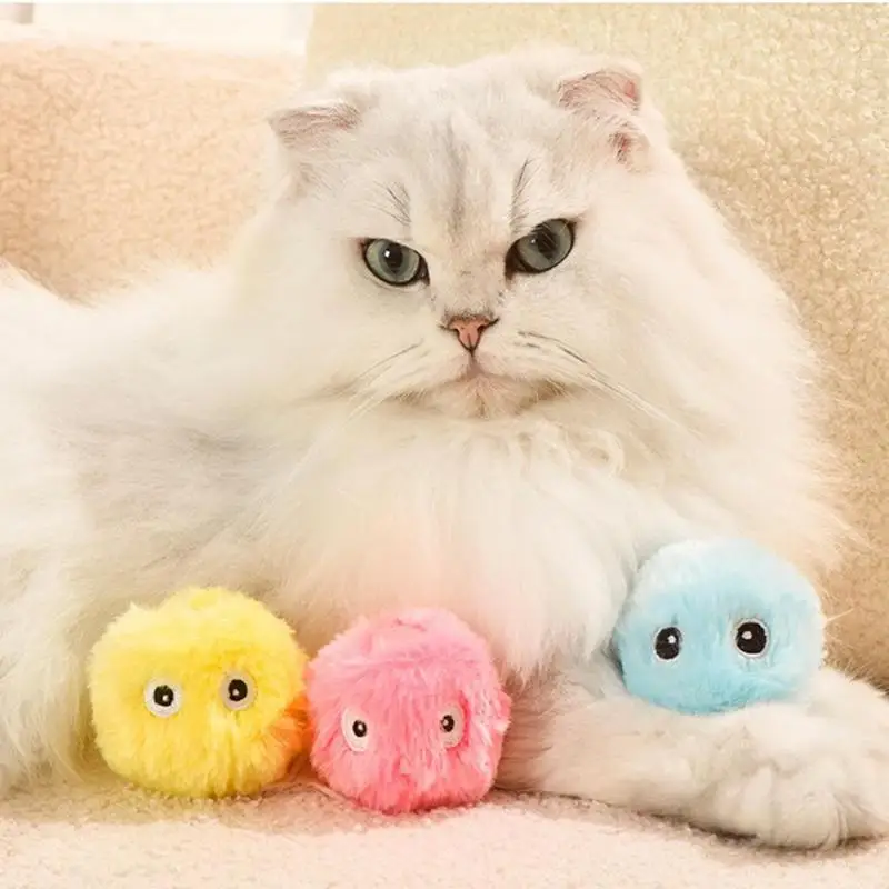 

Interactive Plush Cat Toy Pet Kitten Chewing Vocal Toy Animal Sounds Fluffy Plush Chirping Catnip Toy Balls Stuffed Pet Toys