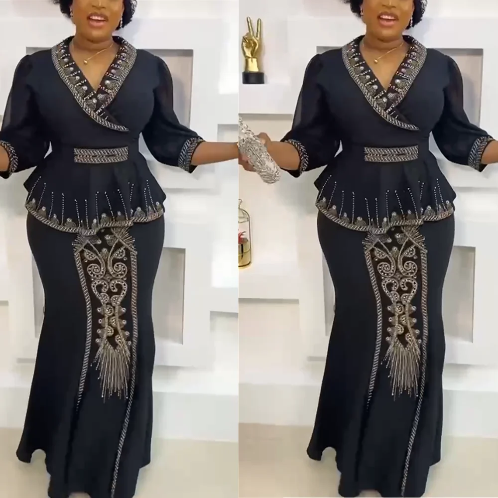 

African Skirt And Top Set Plus Size Women Party 2 Pieces Suit Outfits Dashiki Ankara Gown Wedding Party Robe Africaine Femme