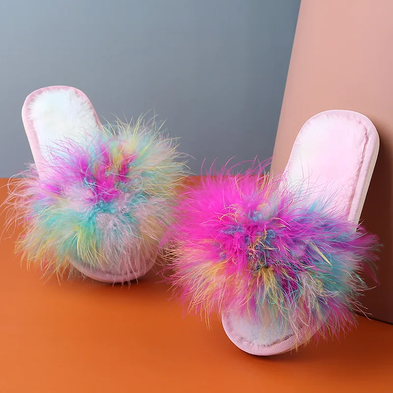 

Autumn Winter New Kids Shoes Home Fashion Fur Slippers Female Parent-child Slippers Boys Girls Floor Shoes Children's Slippers