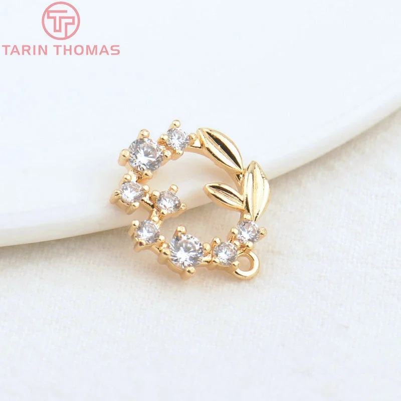 (3962) 4 шт. 14 мм отверстие 1 24-каратное золото латунь с цирконом подвески Anadem