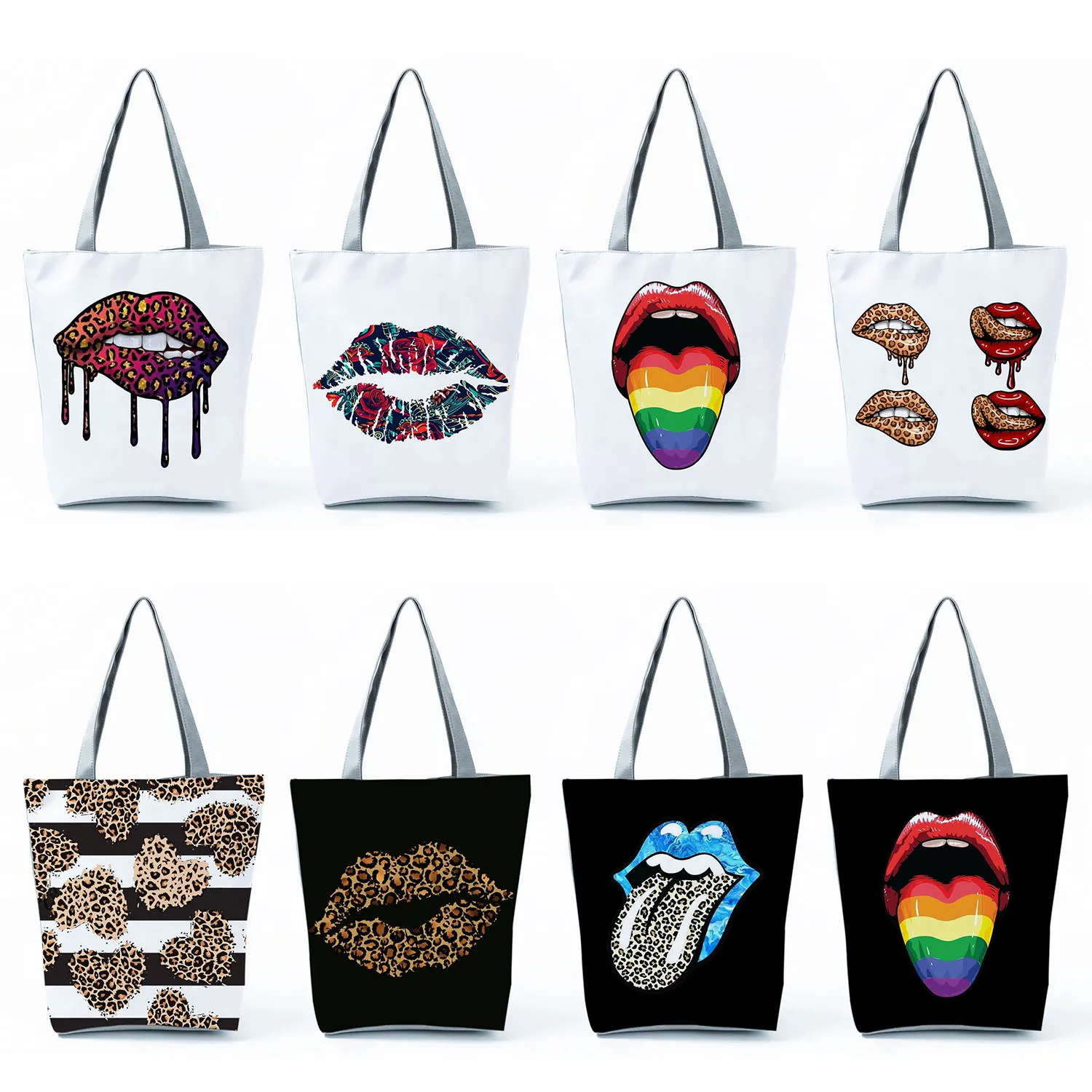 

Elegance Ladies Handbags Colorful Female Leopard Lips Print Shoulder Bag Shopping Bags High Capacity Travel Custom Pattern Totes