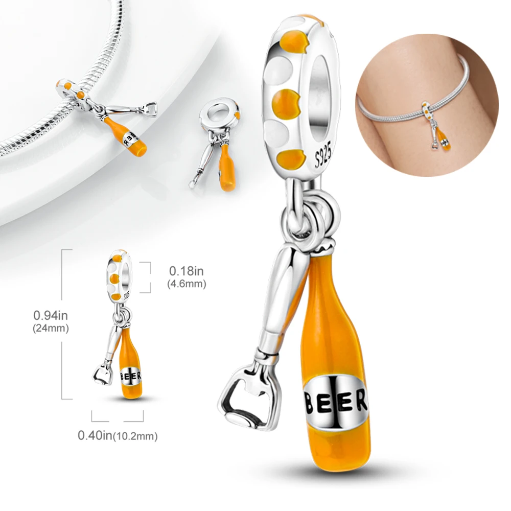 

Pendant Charm Bead 925 Sterling Silver Fits Original Brand Bracelet Necklace Beer With Corkscrew For Women Pendant Gift