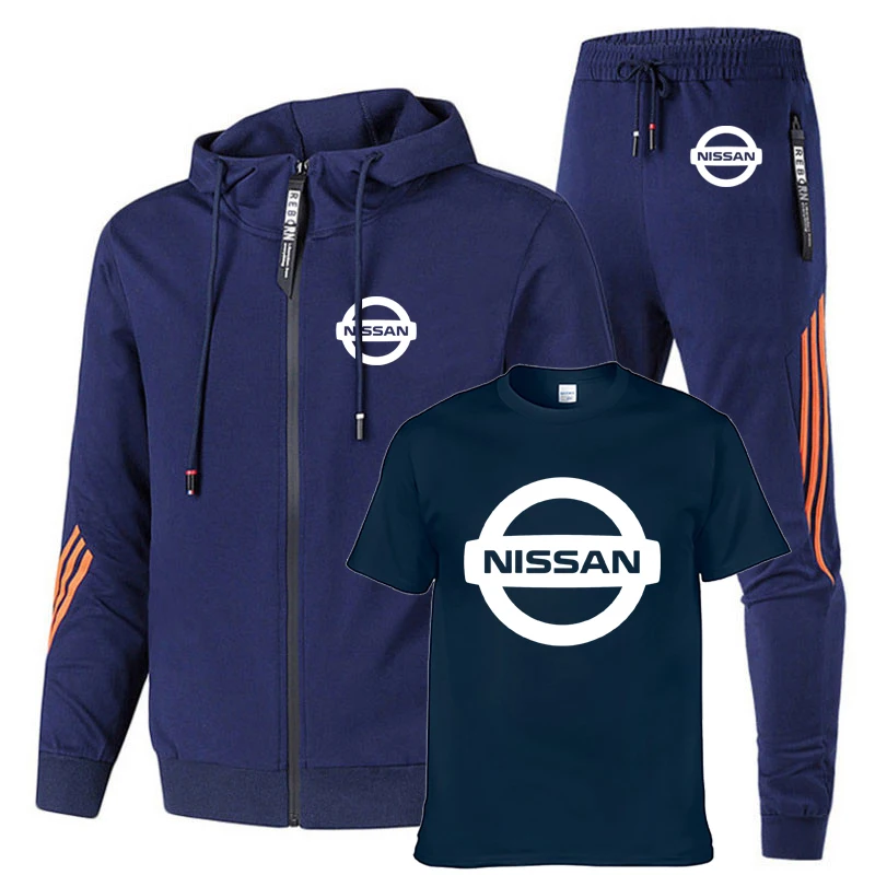 

NEW Casual Men's jackets Nissan car Logo printing high quality trend Cotton Men's jacket + sweater + pants three-piece suit