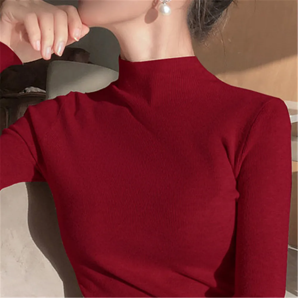 

2022 Newest Knitted Women Turtleneck Sweater Pullovers Spring Autumn Basic Women Highneck Sweater Pullover Slim Female Cheap Top