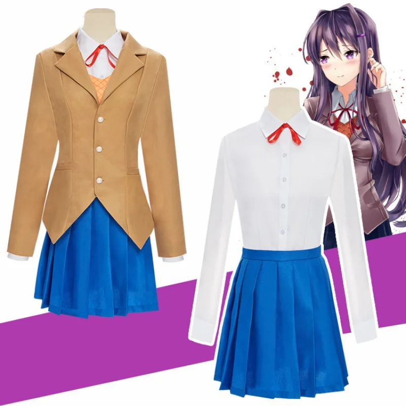 

Anime Doki Doki Literature Club Monika Cosplay idea Yuri Natsuki Costume School Girl Women Uniform