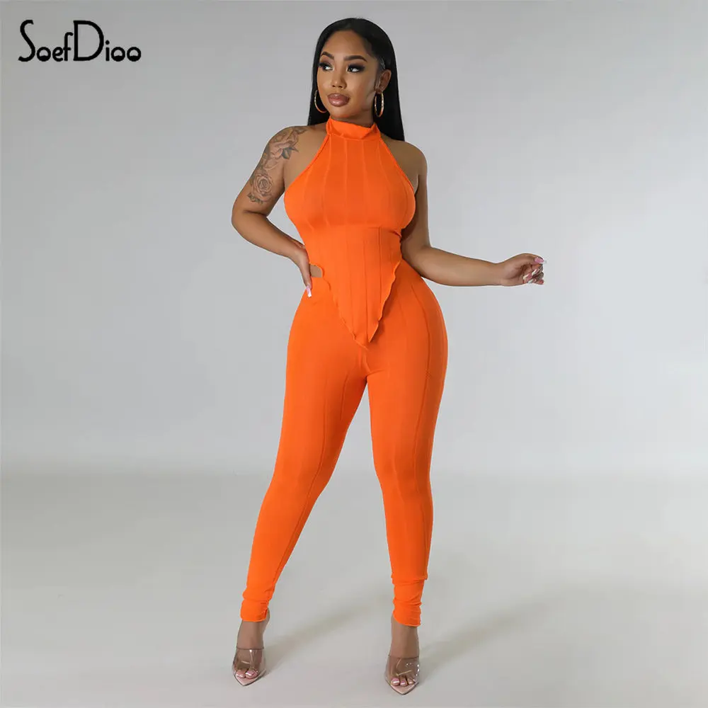 

Soefdioo Solid Concise Two Piece Set Women Casual Irregular Shape Halter Tops and High Waist Pants Matching 2023 Streetwear