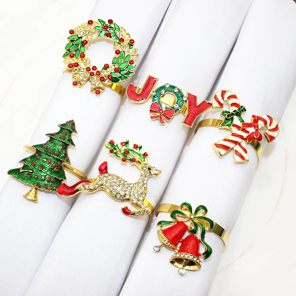 6 шт. набор золотых рождественских колец для салфеток венок Ангел Лось