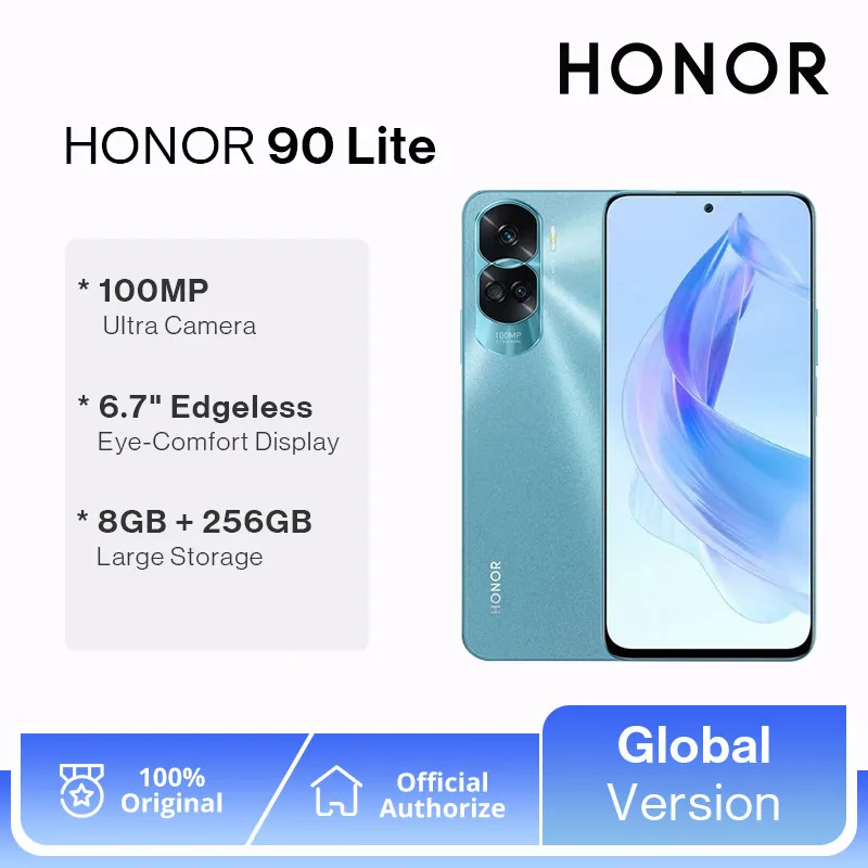 Смартфон HONOR 90 Lite тройная камера 256 МП 8 + 6 7 ГБ экран 4500 дюйма Гц аккумулятор мАч две