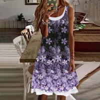 2022 summer womens floral theme printed painting dresses v neck loosen dress pink purple blue fational printed new plus size
