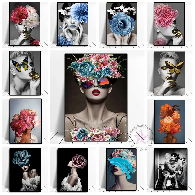 

Abstract Flower Nude Women Oil Painting Sexy Figure Poster On Canvas Print Nordic Wall Art Picture For Living Room Home Decor