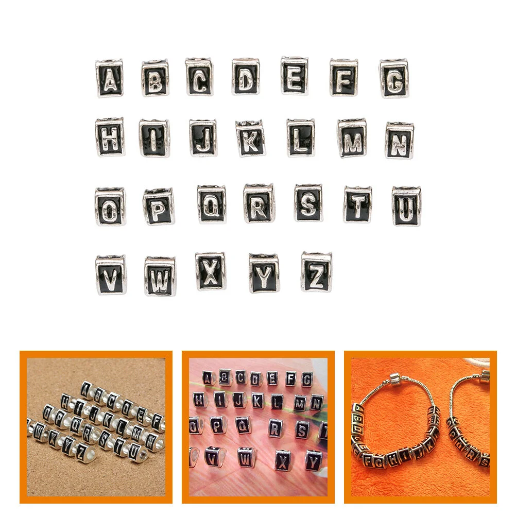 26 Pcs Metal Beads DIY Letter Alphabet Bracelet Bracelets Letters Make Triangle Jewelry Making