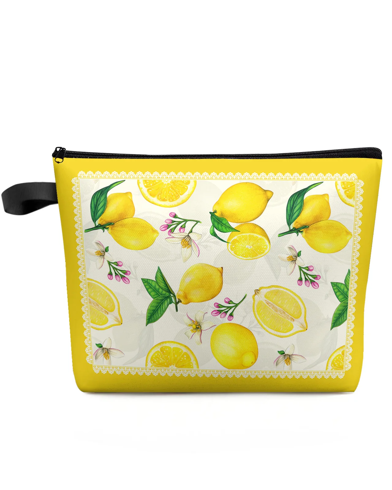 

Fruit Lemon Yellow Pastoral Style Large Capacity Travel Cosmetic Bag Portable Makeup Storage Pouch Women Waterproof Pencil Case
