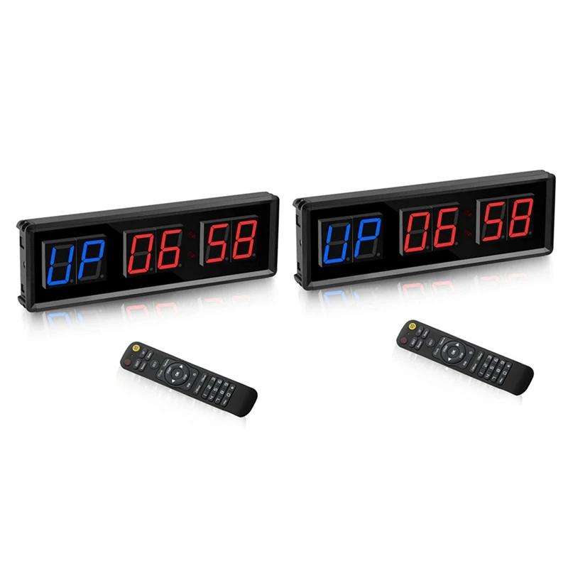

2X Gym Timer,LED Interval Timer Digital Countdown Wall Mounted Clock Fitness Timer,Digits Down/Up Clock Stopwatch