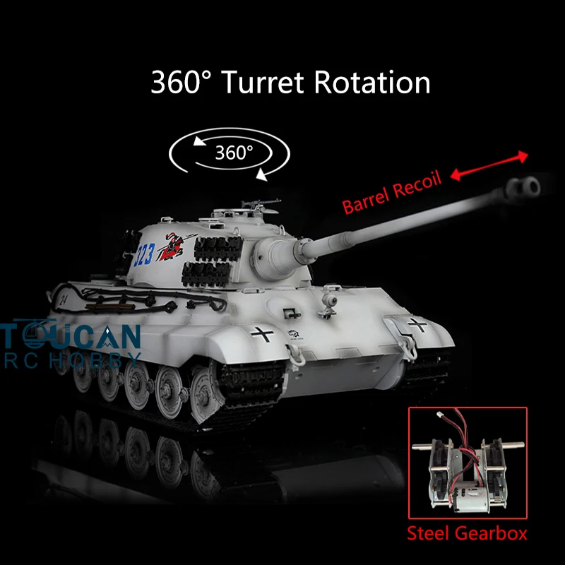 

2.4G Henglong 1/16 7.0 Snow King Tiger RC Tank 360° 3888A Barrel Recoil Gearbox Engine Sound BB Shooting TH17549-SMT7