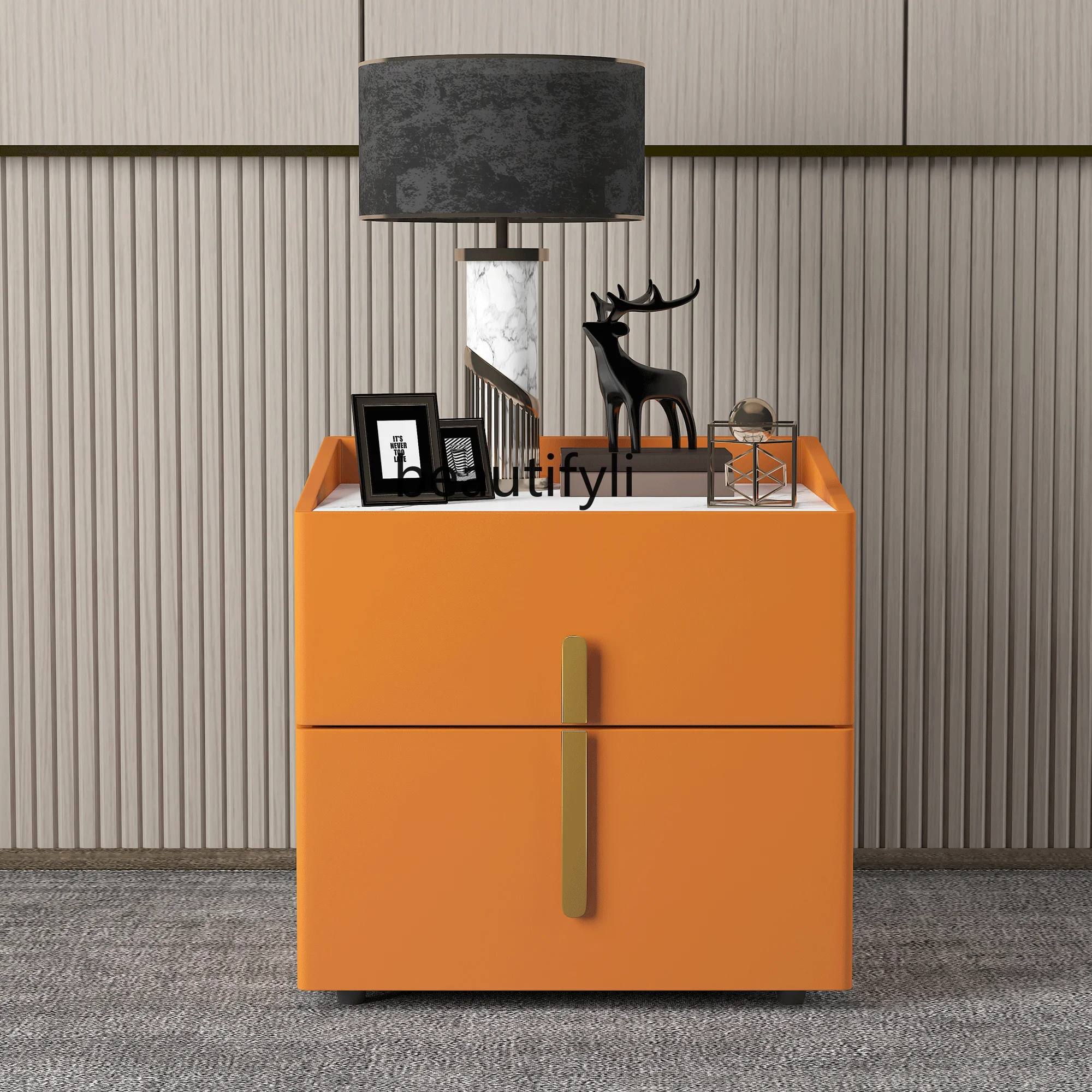 

zq Stone Plate Bedside Table Installation-Free Advanced Sense Bedside Cabinet Simple Modern Light Luxury