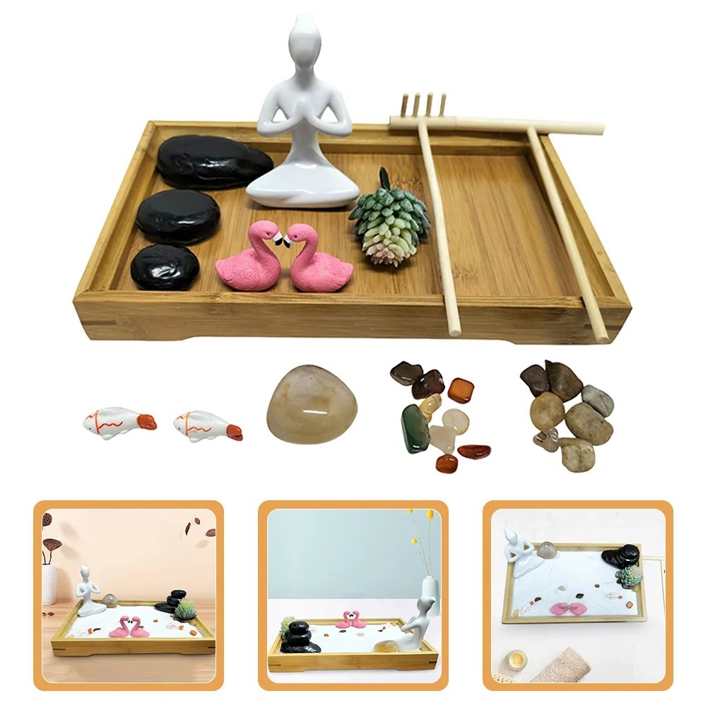 

Zen Garden Kit Home Accessories Decor Sandbox Micro Landscape Table Ornament Crafts Desk Bamboo Adorn Office