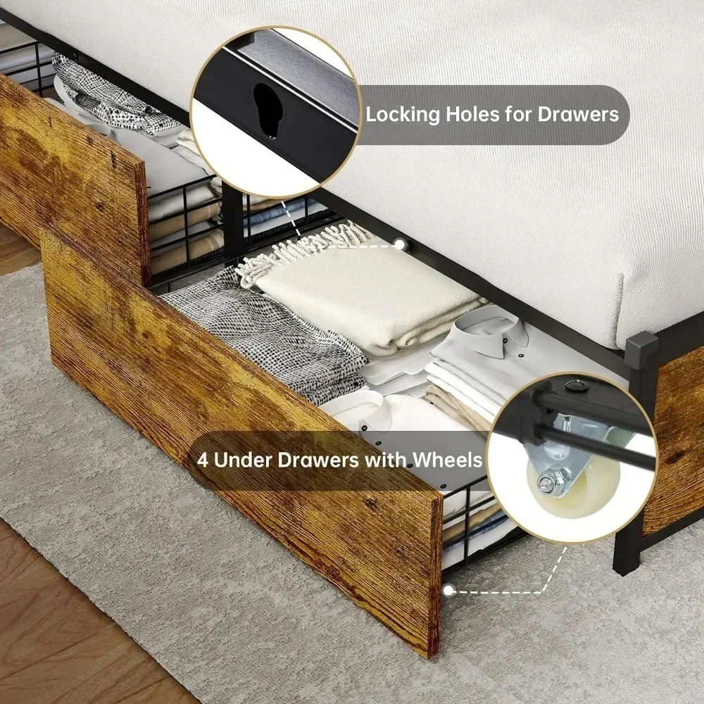 Каркас кровати размера king-size с ящиком для хранения USB-портами и розетками зарядки