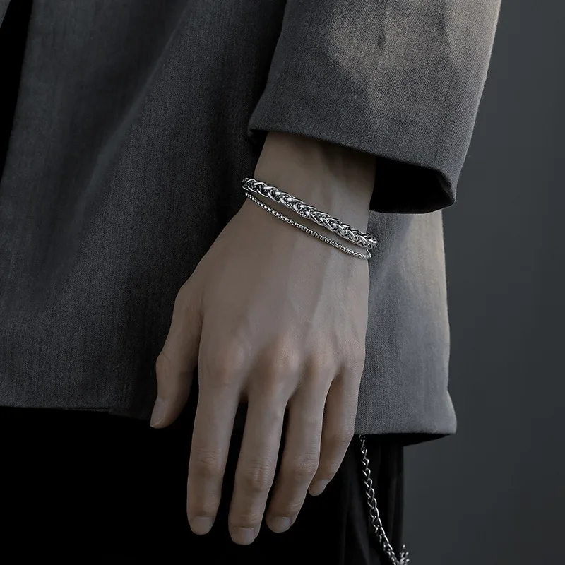 

New Bold Silver Men's Titanium Steel Bracelet Male Personality Hip Hop Charm Bracelet