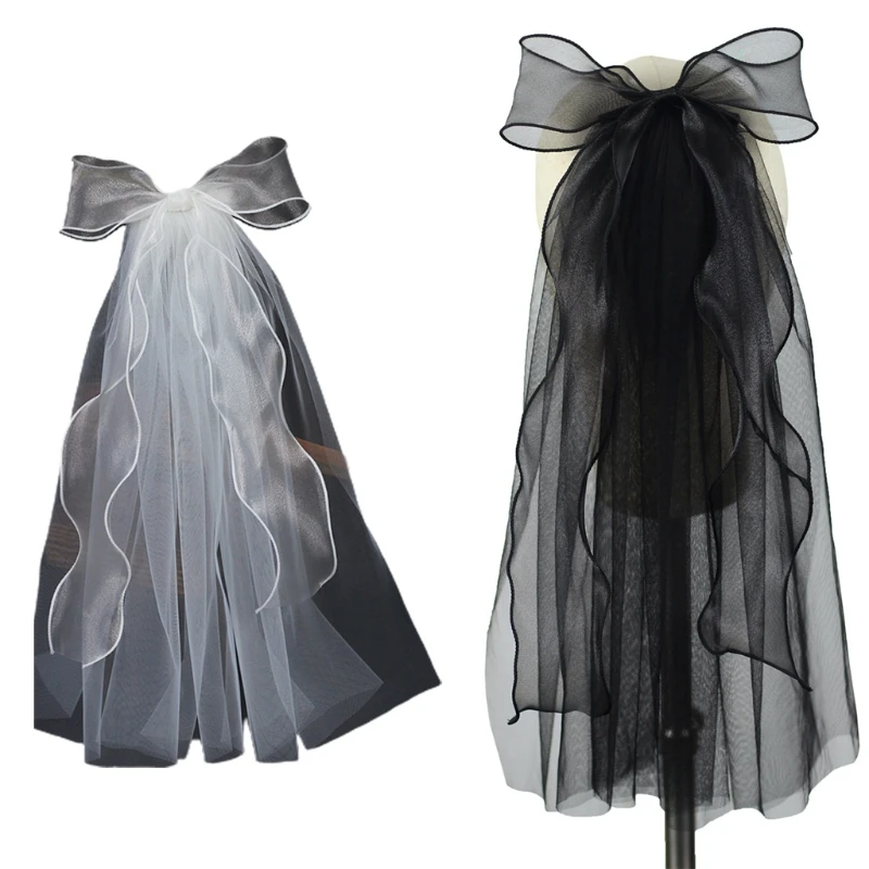

Bridal Sheer Veils 1 Tier Cut Edge Wedding Veil with Hair Clip Bow Embellished DropShip