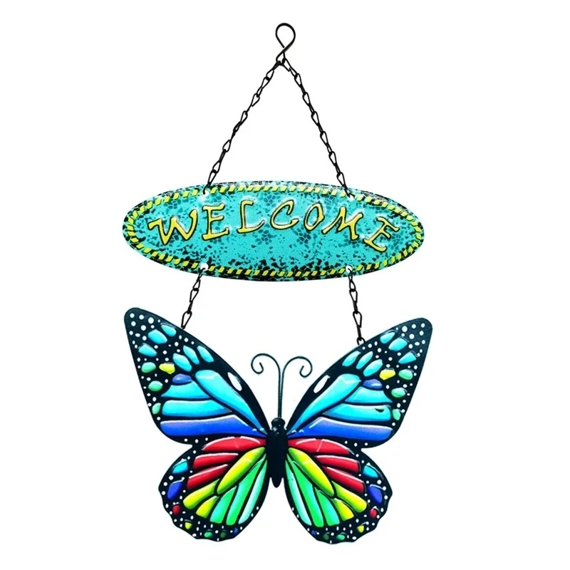 

Wrought Iron Butterfly Welcome Sign Wall Art Decor Hanging Plaque Ornament