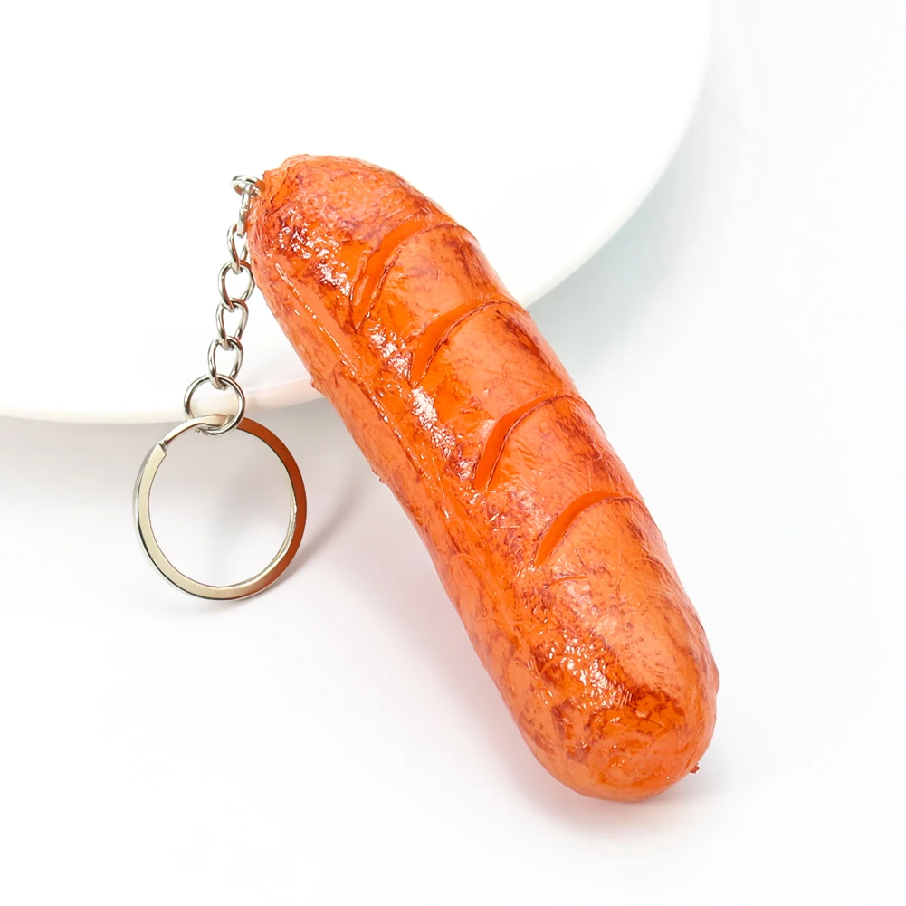 Simulation PVC Roast Sausage Keychain Snack Dessert Hot Dog Pendant Cevapcici Key Ring Fast Food Purse Chains Ornament Jewelry