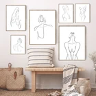 Абстрактная Обнаженная женщина, одна линия, рисование, Картина на холсте, принты, женская фигура в Стиле Ню, Минимальная линия, эскизный постер, домашний декор